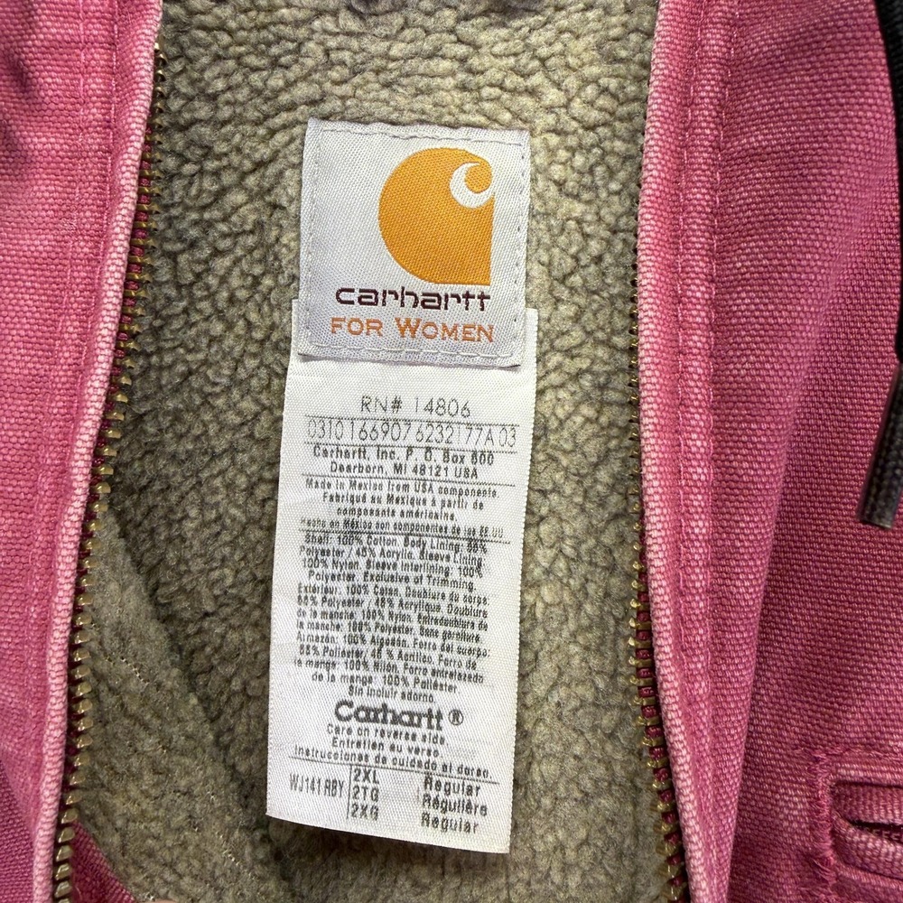 Carhartt Jacket Womens 2XL Raspberry Pink Sherpa Lined Hooded Canvas Workwear - Picture 7 of 12